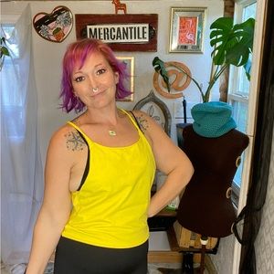 Rare Vintage Hot Skins Neon Yellow Workout / Gym / Yoga Tank Top Size Medium